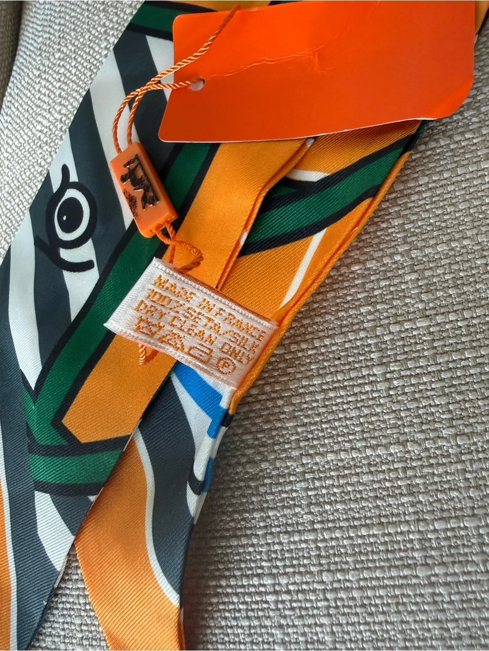 Hermès Quadrige Bayadere Twilly Silk Scarf Ocre Gris Vert NWT